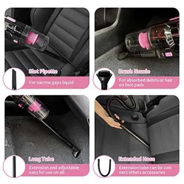 vioview Car Cleaning Detailing Kit Interior Cleaner, 14Pcs Car Cleaning Supplies with High Power Portable Car Vacuum Cleaner, Detailing Brush Set, Windshield Cleaner, Pink Car Accessories for Women