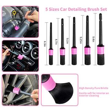 vioview Car Cleaning Detailing Kit Interior Cleaner, 14Pcs Car Cleaning Supplies with High Power Portable Car Vacuum Cleaner, Detailing Brush Set, Windshield Cleaner, Pink Car Accessories for Women