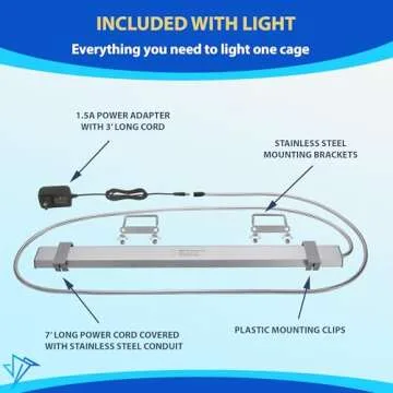 HappyBird Lighting Bird Cage Light with Chew Guard - Full Spectrum LED Pet Light - Simulates Natural Environment - Safe for Hookbill Birds – Easy to Install - (24" Long)