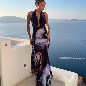 Snllz Sexy Y2K Open Back Maxi Dress for Women