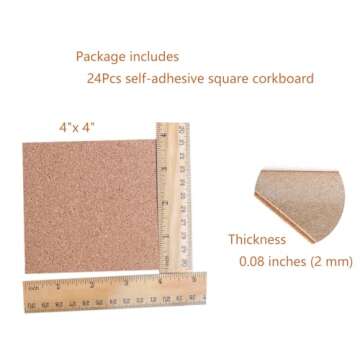 YYaaloa 24 Pcs Self-Adhesive Mini Squares Backing Cork Tiles Sheets 4"x 4" for DIY Coasters and DIY Crafts Cork Board Squares, Cork Tiles, Cork Mat (24pcs)