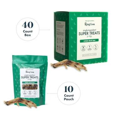 King Lou Pets - Whole Duck Feet for Dogs - Dehydrated Duck Dog Treats - USA-Made Dental Treats for D...