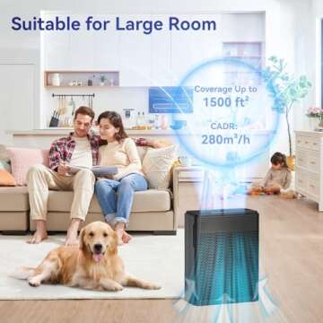 YARIKI Air Purifiers for Home Pets: HEPA Filter, Washable Pre-Filter, 1500 Sq Ft, 22 dB Quiet