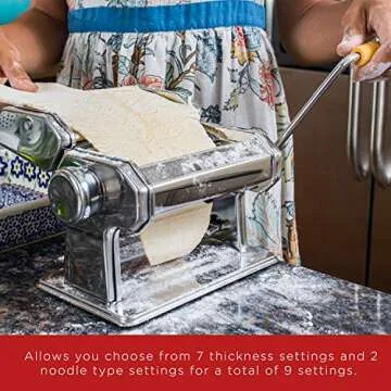 Pasta Maker - Original Design - Noodle Roller Hand Press Machine w/Adjustable Thickness - Washable Aluminum Alloy Rollers & Cutters - Manual Kit Best for Spaghetti, Fettuccini & Lasagna Dough