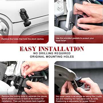 Seven Sparta Hood Latches Aluminum Hood Catch Compatible with Jeep Wrangler JK/JKU 2007-2017, JL/JLU 2018-2022 & Jeep Gladiator 2020-2022, 1 Pair (American Flag)