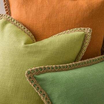 Phantoscope Pack of 2 Farmhouse Decorative Throw Decorative Pillow Cover Burlap Linen Pillow Covers Trimmed Tailored Edges Green, Plain, 12 x 20 inches, 30 x 50 cm