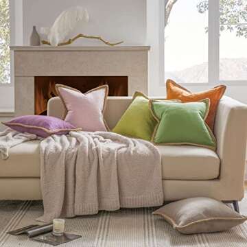 Phantoscope Pack of 2 Farmhouse Decorative Throw Decorative Pillow Cover Burlap Linen Pillow Covers Trimmed Tailored Edges Green, Plain, 12 x 20 inches, 30 x 50 cm