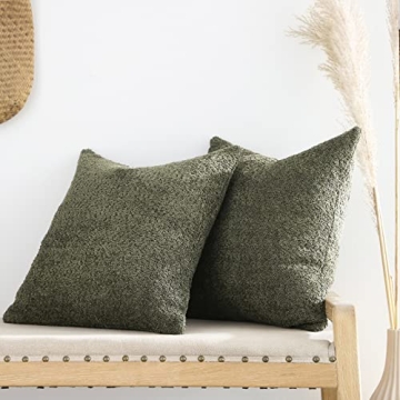 FIOUOVO Luxurious Chenille Pillow Covers Set of 2, Olive Green