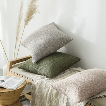 FIOUOVO Luxurious Chenille Pillow Covers Set of 2, Olive Green