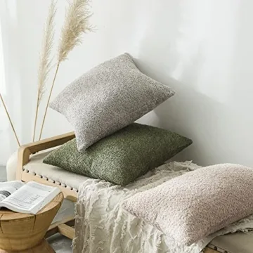 FIOUOVO Luxurious Chenille Pillow Covers Set of 2, Olive Green