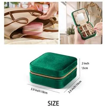 Plush Velvet Travel Jewelry Case, Travel Jewelry Organizer, Jewelry Travel Case, Travel Jewelry Box, Small Jewelry Case for Women,Jewelry Travel Box, Earring Organizer with Mirror - Emerald Green
