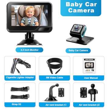 Baby Car Camera 4.3" HD Night Vision Baby Car Mirror- 1080P Rear Facing Baby Monitor with 120° Wide Angle, Safe Driving for New Parents