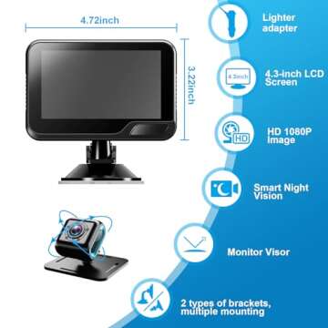 Baby Car Camera 4.3" HD Night Vision Baby Car Mirror- 1080P Rear Facing Baby Monitor with 120° Wide Angle, Safe Driving for New Parents