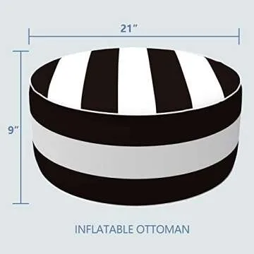LVTXIII Outdoor Inflatable Ottoman, Fade-Resistant Round Footrest Stool D21”x H9”, Portable Patio Pouf for Garden Camping or Home Use-Cabana Black