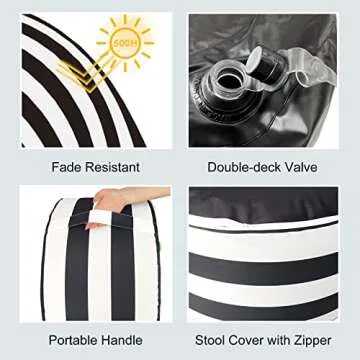 LVTXIII Outdoor Inflatable Ottoman, Fade-Resistant Round Footrest Stool D21”x H9”, Portable Patio Pouf for Garden Camping or Home Use-Cabana Black