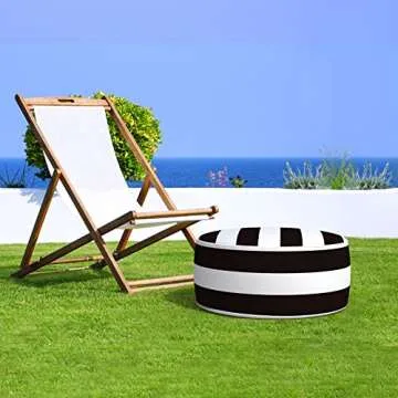 LVTXIII Outdoor Inflatable Ottoman, Fade-Resistant Round Footrest Stool D21”x H9”, Portable Patio Pouf for Garden Camping or Home Use-Cabana Black