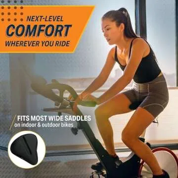 Bikeroo Comfort Bike Seat Cushion - Black Wide Padded Gel Cover for Exercise, Mountain & Road Bikes, Universal Fit for Peloton & Stationary Bikes