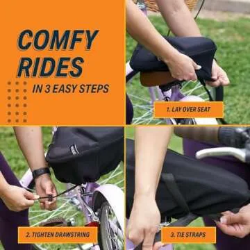 Bikeroo Comfort Bike Seat Cushion - Black Wide Padded Gel Cover for Exercise, Mountain & Road Bikes, Universal Fit for Peloton & Stationary Bikes