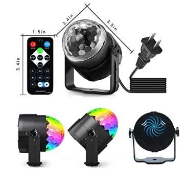 Mini Dj Disco Ball Party Stage Lights Sbolight Led 7Colors Effect Projector Karaoke Equipment for Stage Lighting With Remote Control Sound Activated for Dancing Christmas Gift KTV Bar Concert Birthday