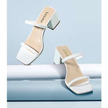 Leevar Square Toe Heeled Sandals for Women,Women's Low Block Heels Sandals,2.25IN Open Toe Ankle Str...