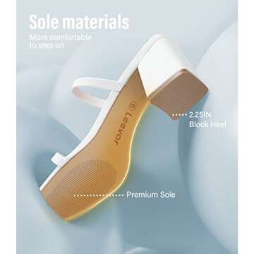 Leevar Square Toe Heeled Sandals for Women,Women's Low Block Heels Sandals,2.25IN Open Toe Ankle Strap Chunky Heels, White Pu, 6 UK