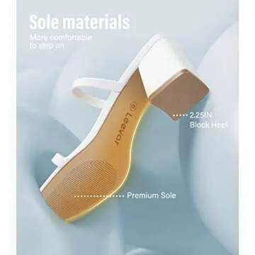 Leevar Square Toe Heeled Sandals for Women,Women's Low Block Heels Sandals,2.25IN Open Toe Ankle Strap Chunky Heels, White Pu, 6 UK