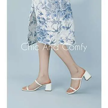 Leevar Square Toe Heeled Sandals for Women,Women's Low Block Heels Sandals,2.25IN Open Toe Ankle Strap Chunky Heels, White Pu, 6 UK