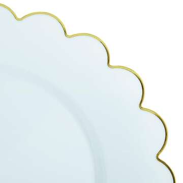 50 Baby Blue Plates - Scalloped Plastic with Gold Rim