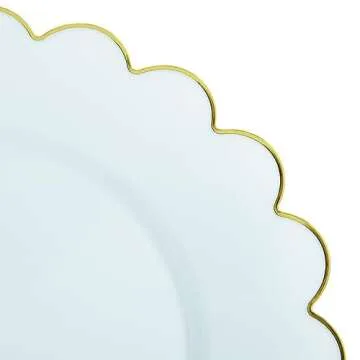 50 Baby Blue Plates - Scalloped Plastic with Gold Rim