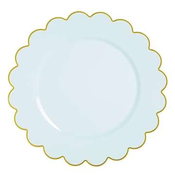 50 Baby Blue Plates - Scalloped Plastic with Gold Rim