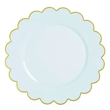 50 Baby Blue Plates - Scalloped Plastic with Gold Rim
