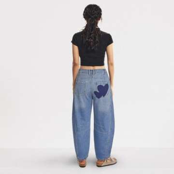 Chic Barrel Jeans with Heart Print – Perfect for Every Woman!