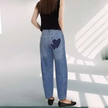 Stylish Heart Printed Barrel Jeans for Women
