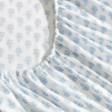 Laura Ashley - King Sheets, Cotton Percale Bedding Set, Lightweight & Breathable Home Decor (Francesca Blue, King)