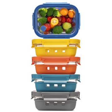 5-Pack Airtight Glass Food Storage Containers/Meal Prep Bento Boxes, Leak-Proof Locking Glass Lids, ...