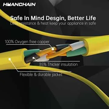 HUANCHAIN Indoor Outdoor Extension Cord 50 ft Waterproof, 16/3 Gauge Flexible Resistant Appliance Extension Cord Outside, 13A 1625W 16AWG SJTW, 3 Prong Heavy Duty Electric Cable Yellow, ETL