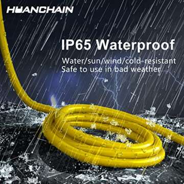 HUANCHAIN Indoor Outdoor Extension Cord 50 ft Waterproof, 16/3 Gauge Flexible Resistant Appliance Extension Cord Outside, 13A 1625W 16AWG SJTW, 3 Prong Heavy Duty Electric Cable Yellow, ETL