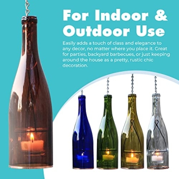 Blue Ridge Mountain Gifts Hanging Wine Bottle Indoor/Outdoor Lantern Lights - Decorative Lights Votive Candle Holder, Great for Rustic Wedding Decorations, Patio Decor or Garden Decor, Assorted (4pcs)