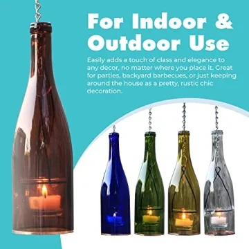 Blue Ridge Mountain Gifts Hanging Wine Bottle Indoor/Outdoor Lantern Lights - Decorative Lights Votive Candle Holder, Great for Rustic Wedding Decorations, Patio Decor or Garden Decor, Assorted (4pcs)