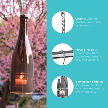 Blue Ridge Mountain Gifts Hanging Wine Bottle Indoor/Outdoor Lantern Lights - Decorative Lights Votive Candle Holder, Great for Rustic Wedding Decorations, Patio Decor or Garden Decor, Assorted (4pcs)
