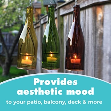 Blue Ridge Mountain Gifts Hanging Wine Bottle Indoor/Outdoor Lantern Lights - Decorative Lights Votive Candle Holder, Great for Rustic Wedding Decorations, Patio Decor or Garden Decor, Assorted (4pcs)