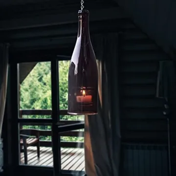 Blue Ridge Mountain Gifts Hanging Wine Bottle Indoor/Outdoor Lantern Lights - Decorative Lights Votive Candle Holder, Great for Rustic Wedding Decorations, Patio Decor or Garden Decor, Assorted (4pcs)