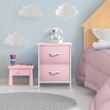 Sorbus Nightstand with 2 Drawers - Kids Bedside Furniture End Table Night Stand - Steel Frame, Wood ...