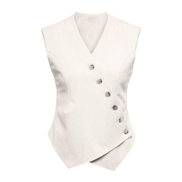 Cicy Bell Womens Waistcoat Vest Sleeveless Blazers V Neck Button Up Asymmetrical Hem Work Office Sui...