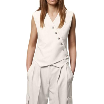 Cicy Bell Womens Waistcoat Vest Sleeveless Blazers V Neck Button Up Asymmetrical Hem Work Office Suit Vests