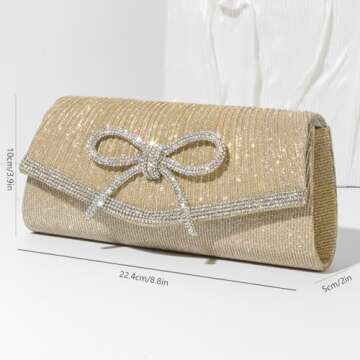 Trisapu Bow Evening Bag Sparkly Clutch Purses for Women Wedding Glitter Rhinestone Party Prom Purse Dressy Clutch Bags Gold