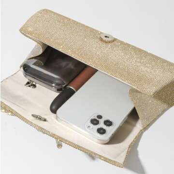 Trisapu Bow Evening Bag Sparkly Clutch Purses for Women Wedding Glitter Rhinestone Party Prom Purse Dressy Clutch Bags Gold