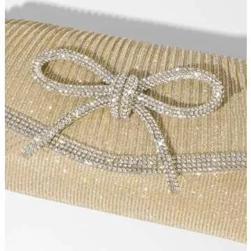 Trisapu Bow Evening Bag Sparkly Clutch Purses for Women Wedding Glitter Rhinestone Party Prom Purse Dressy Clutch Bags Gold