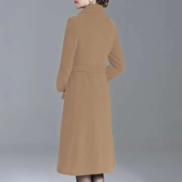 Aprsfn Women's Winter Wool Coats Warm Double-breasted Notched Lapel Jackets Midi Long Peacoat Long Sleeve Pea Coats(Camel, Large)