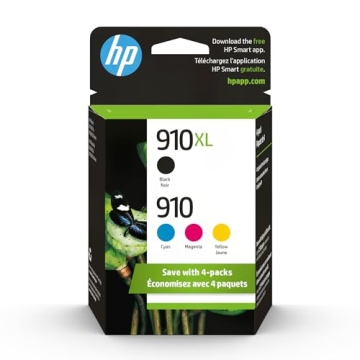 Original HP 910 Cyan, Magenta, Yellow / 910XL Black Ink Cartridges (4-pack) | Works with HP OfficeJe...